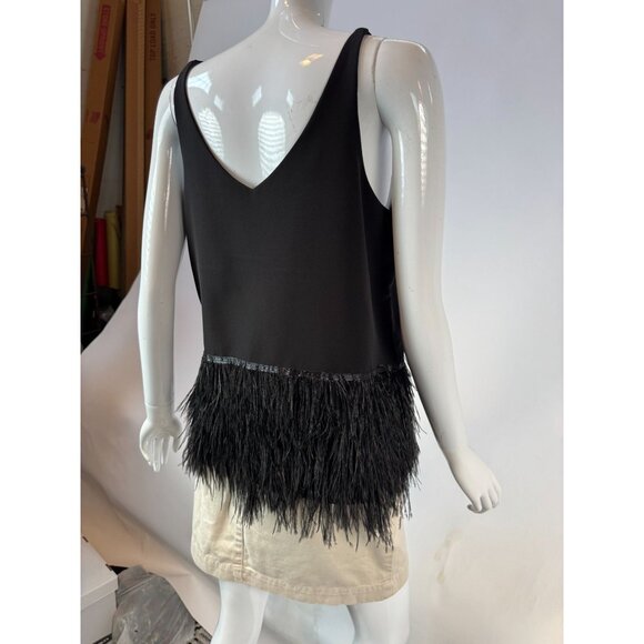 Romeo + Juliet Couture Black Feather Fringe V-Neck Tank Top L - Picture 5 of 16